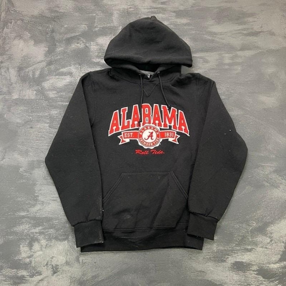 Vintage University Of Alabama Hoodie Mens Small Black Russell Athletic